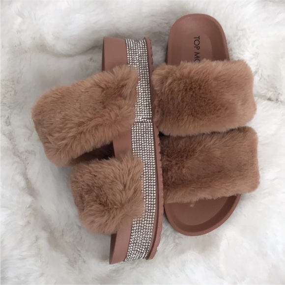 Top Moda faux mink fur size 6 slide sandal - Picture 4 of 13